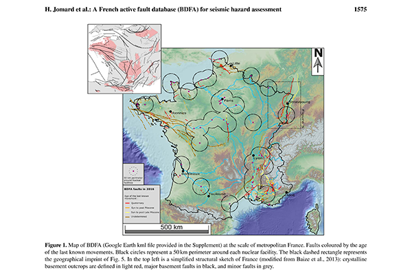 Карта потенциально активных разломов Франции (фрагмент)