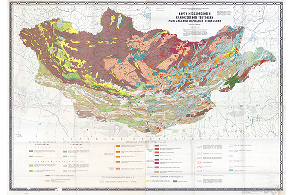 Карта мезозойской и кайнозойской тектоники Монгольской Народной Республики (фрагмент)