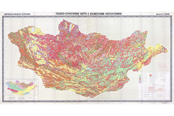 Геолого-структурная карта с элементами неотектоники Монгольской Народной Республики (фрагмент)