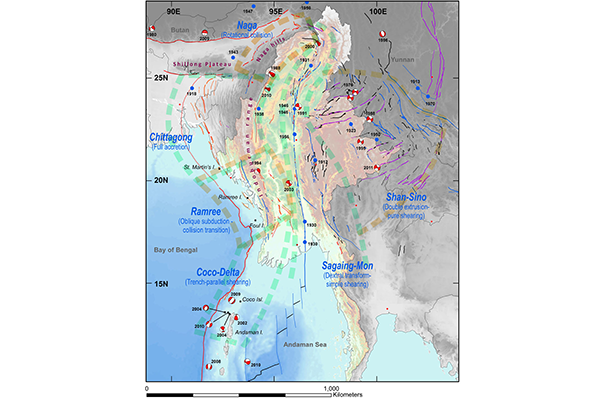 Неотектоническая карта Мьянмара (фрагмент)