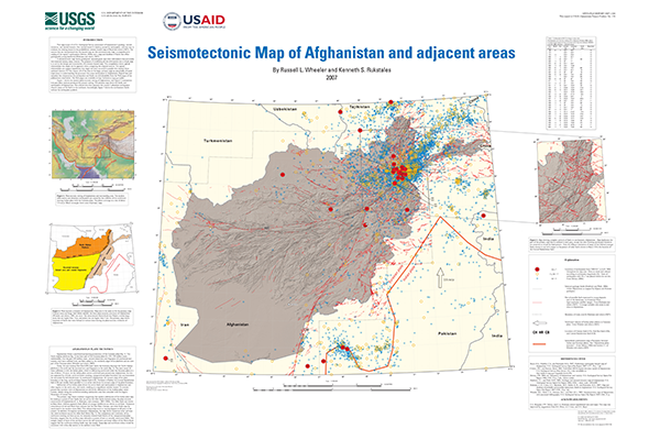 Сейсмотектоническая карта Афганистана и прилегающих территорий (фрагмент)