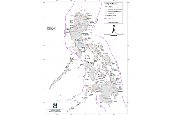 Карта активных разломов и желобов Филиппин (фрагмент)