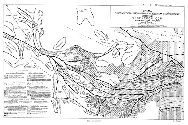 Схема тектонического районирования Узбекской ССР и прилегающих районов (фрагмент)