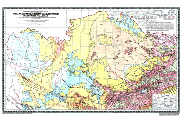 Карта общего сейсмического районирования Республики Казахстан и прилегающих районов (фрагмент)