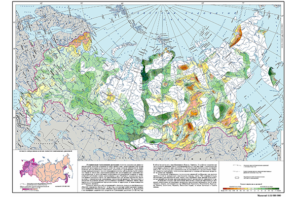 Карта современных вертикальных движений земной коры России (фрагмент)