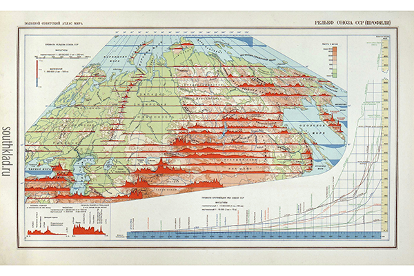 Карта рельефа СССР и профили рельефа (фрагмент)