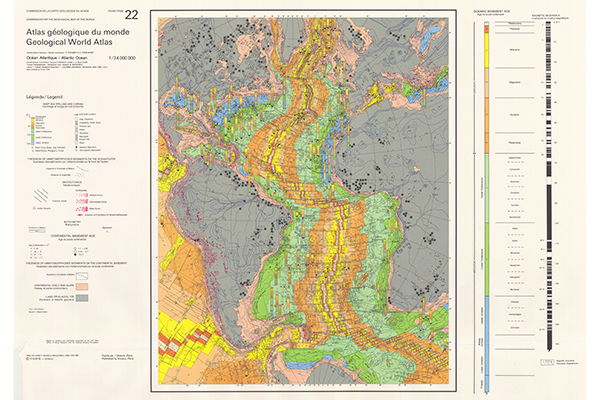 Геологическая карта мира. Атлантический океан (фрагмент)