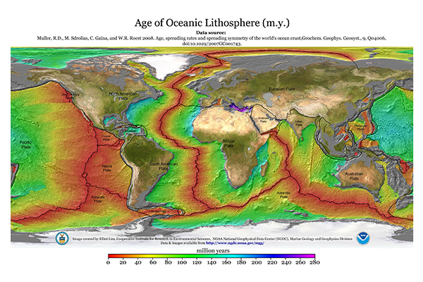 Карта возраста океанической литосферы (фрагмент)